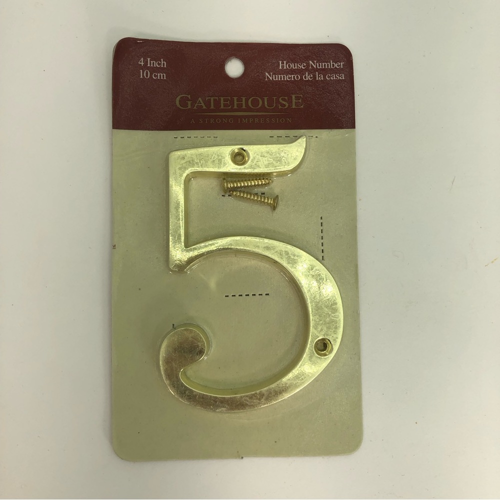 4” GATEHOUSE POLISHED BRASS HOUSE NUMBER 5